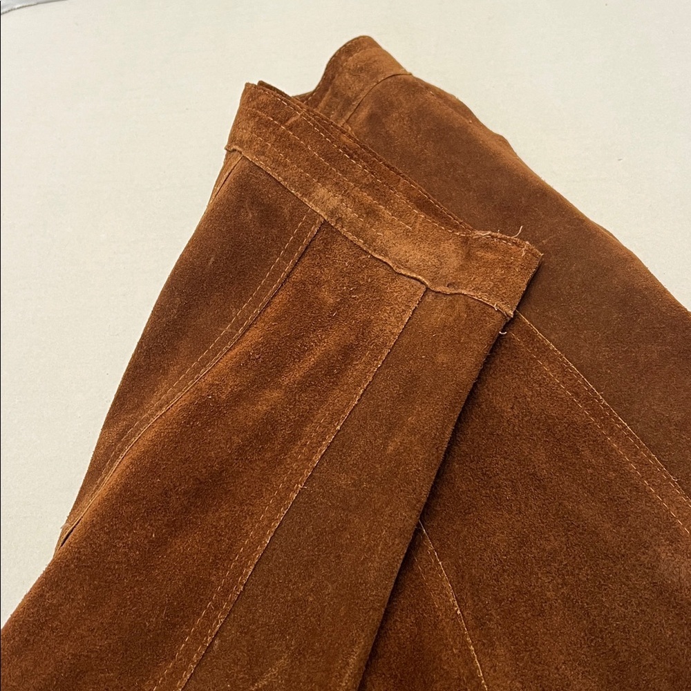 LEATHER VINTAGE 70’s BROWN A LINE MIDI SKIRT WITH TALON SIPPER SIZE SMALL - Picture 14 of 14